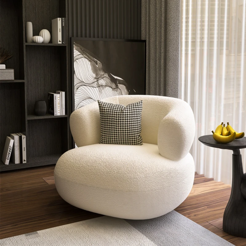 Light luxury single sofa chair, living room, minimalist lamb plush technology fabric, white leisure