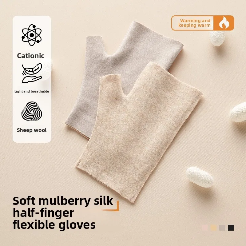 Women Fingerless Gloves Warm Fleece Lined Wrist Support Half Finger Gloves Cold Proof for Office Typing