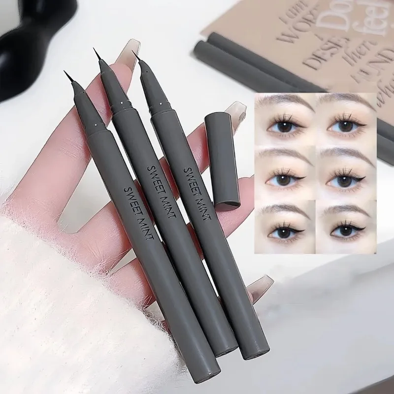 Gebogener Eyeliner-Stift, ultrafein, schnell trocknend, flüssiger Eyeliner, einfach aufzutragen, Lying-Silkworm-Stift, Schwarzbraun, für die unteren Wimpern, Augen-Make-up – Detail 8