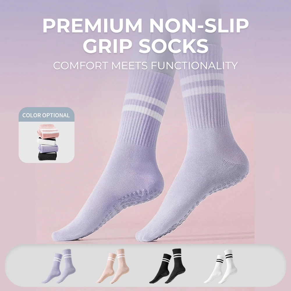 

Grip Socks for Women, Non Slip Pilates Yoga Socks with Double Stripes Non Slip Socks for Workout, Ballet, Athletic Socks