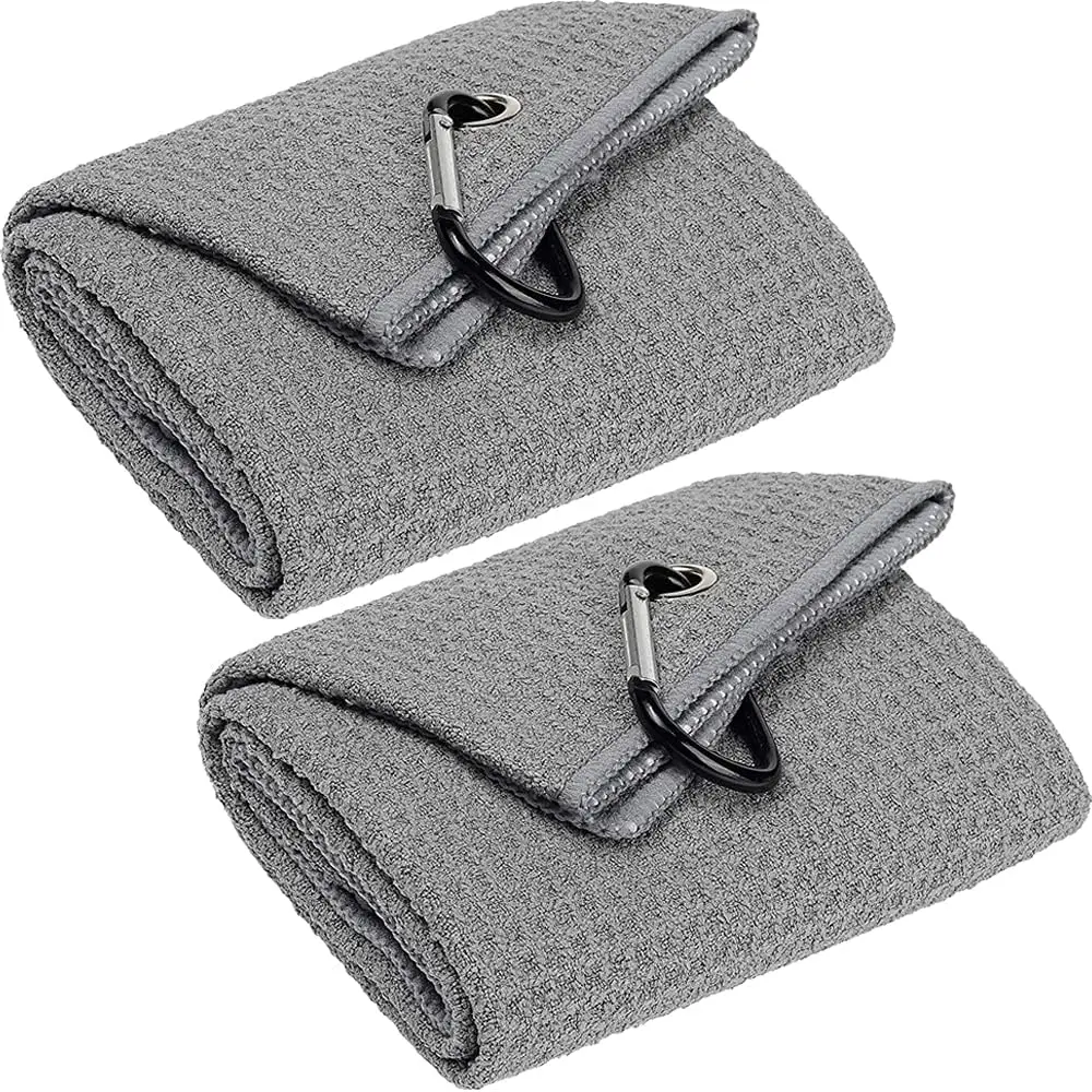 16' X 24' Tri-fold Golf Towels, Premium Microfiber Fabric Waffle Pattern with Gray Heavy Duty Carabiner Clip, Orange Golf Towels