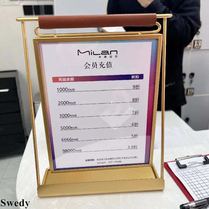 A4 210X297MM Metal Price Listing Flyer Poster Frame Wedding Acrylic Photo Picture Frame Menu Price Sign Holder Display Stand