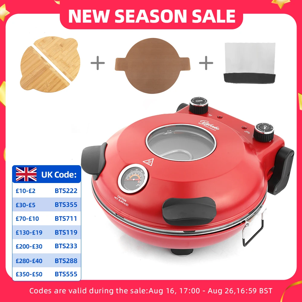 12 Inch Electric Pizza Oven Indoor 1200 Watt, Glazed Ceramic Stone Cooker Two-button Precise Temperature Control Heats up 420℃