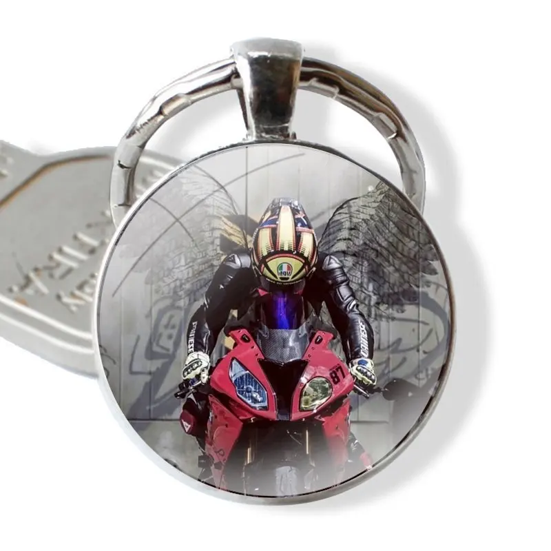 Keychain Handmade Glass Cabochon Key Ring Holder Pendant Key Chains Motocross Dirt Bikes