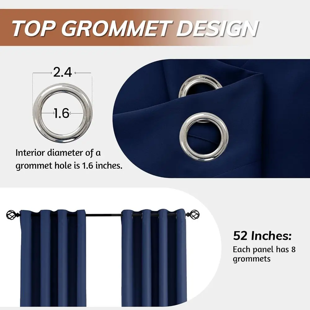 Gorden Kedap Suara Navy Blue 12 kaki Panjang, 144 Triple-Weave untuk Ruang Tamu dengan Plafon Tinggi