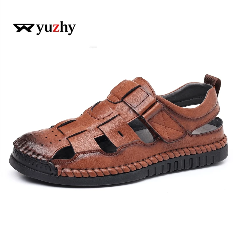 

Summer Men Sandals Genuine Leather Mens Casual Shoes Outdoor Men Leather Sandals for Men Beach Shoes Roman mens Shoes