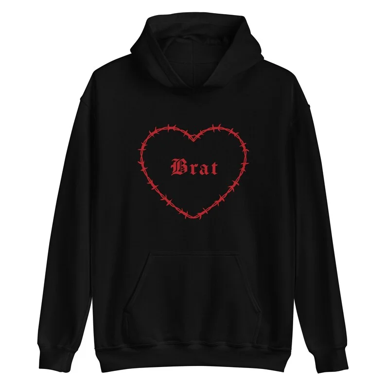 Barbed Wire Heart Hoodie Brat Hoodie 90s Soft Grunge Clothing Aesthetic Clothing Tumblr Tops Punk Edgy Gothic Tracksuit Men