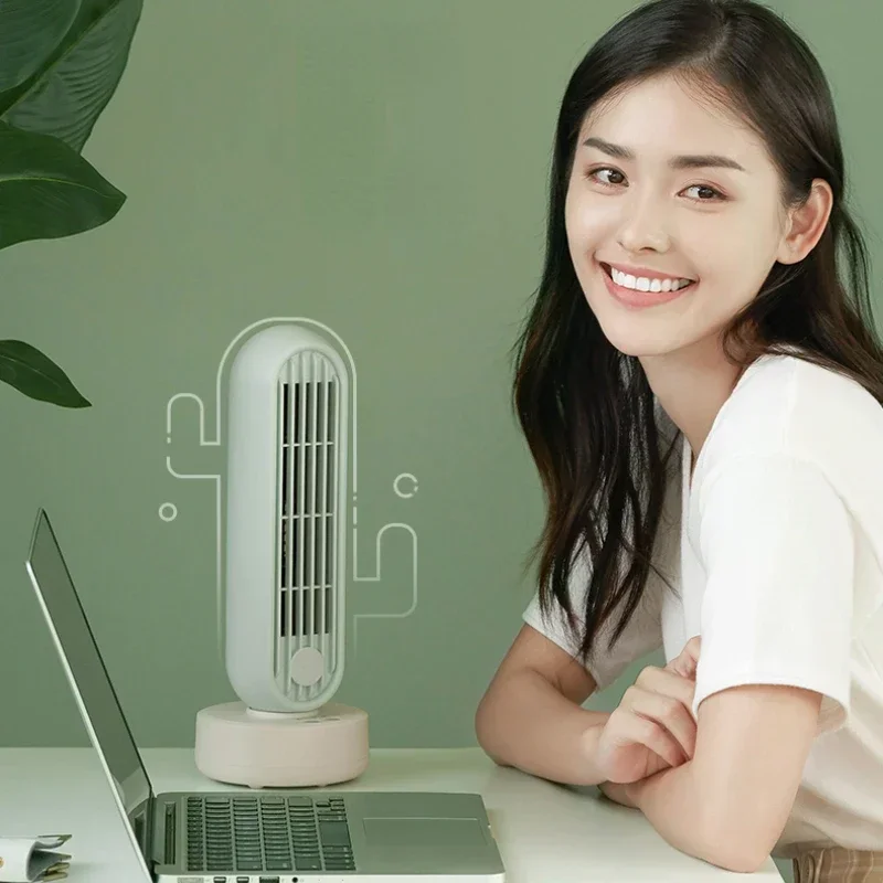 Desktop Fan Mute Mini USB Rotating Small Fan Bladeless Charging Desktop Small Air Conditioning Ultra-Long Life Battery Cooling