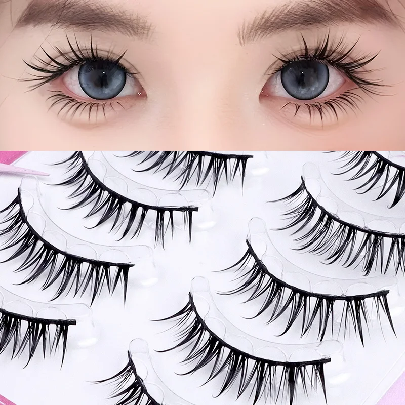 5ペアセット グルーフリー フルストリップつけまつげ ハードバンド マンガ風 DIYつけまつげ セルフ接着つけまつげ