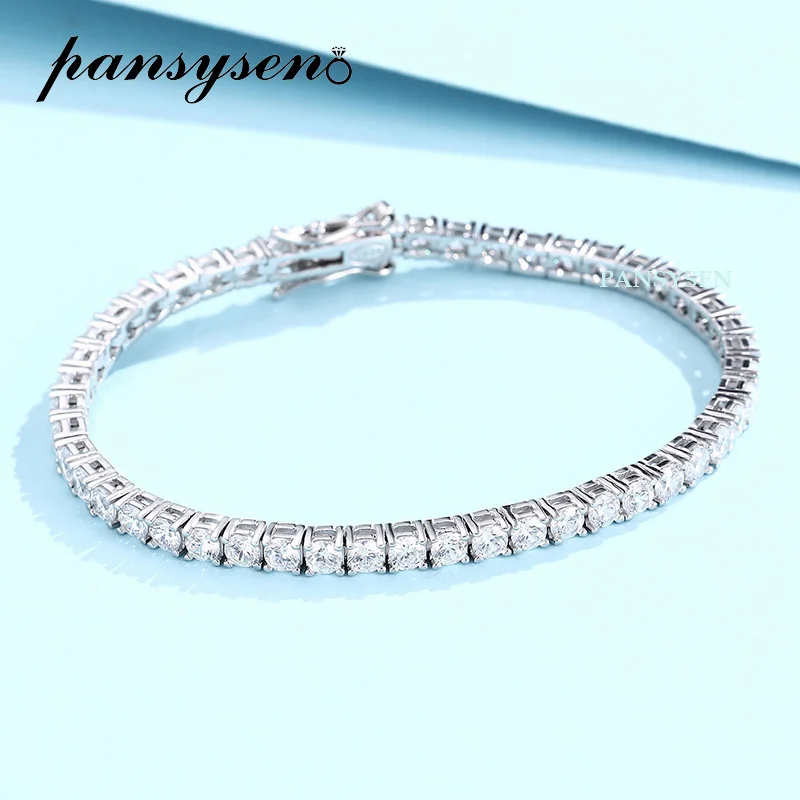 PANSYSEN Luxury 100% 925 Sterling Silver 3*3MM High Carbon Diamond Gemstone Women Charm Bracelets Wedding Fine Jewelry Wholesale