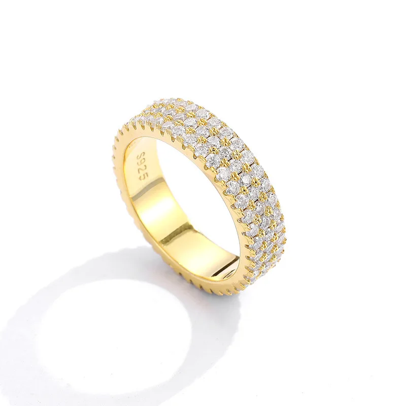 Smyoue 18k Vergoldeter 1,5mm Voll-Moissanit-Ring für Damen Luxuriöser 3-Halo Hochzeits-Stapelring 100% S925 Sterling Silber 5mm