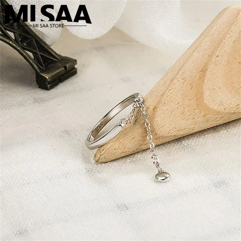 Sterling Silver Shiny Chain Ring Simple And Eye-catching Durable Ins Style Copper Material Popular Accessories Adjustable Ring