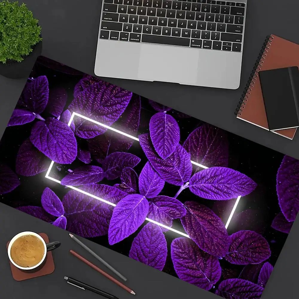 Neon Leaves Pattern Mouse Pad Large Computer Office Game Table Mat XXL Rubber Anti-slip Stitch Edge Keyboard Mats Long Desk Pads