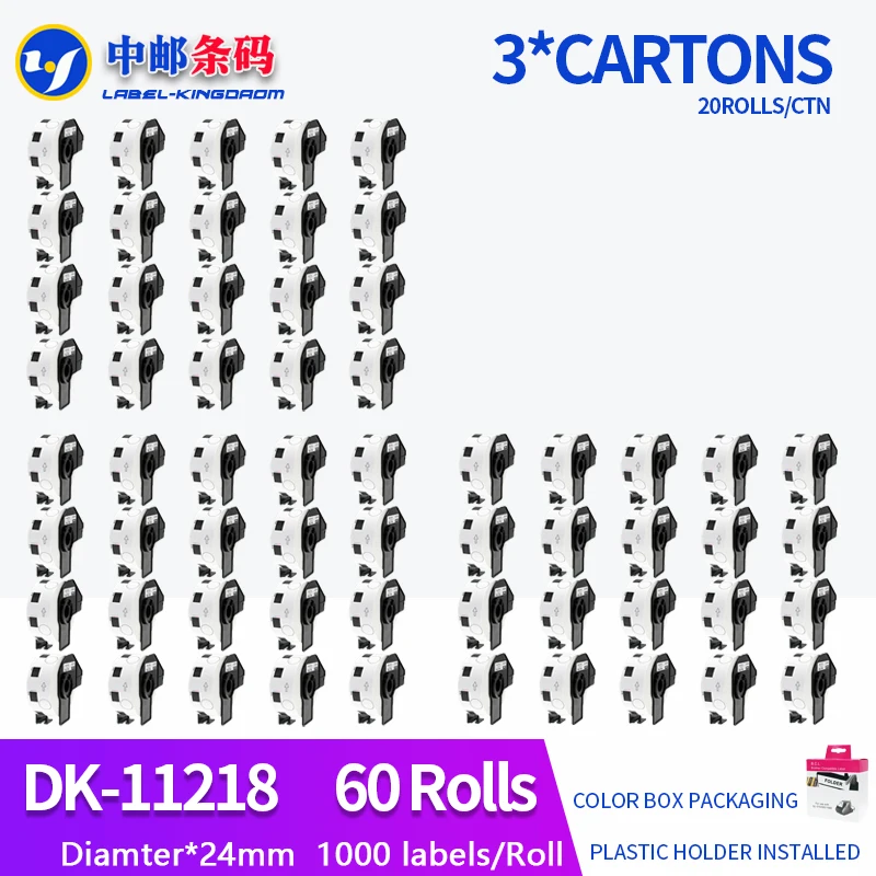 60 Rolls Generic DK-11218 Label Compatible for Brother Thermal Printer Diameter 24mm Round All Come With Plastic Holder