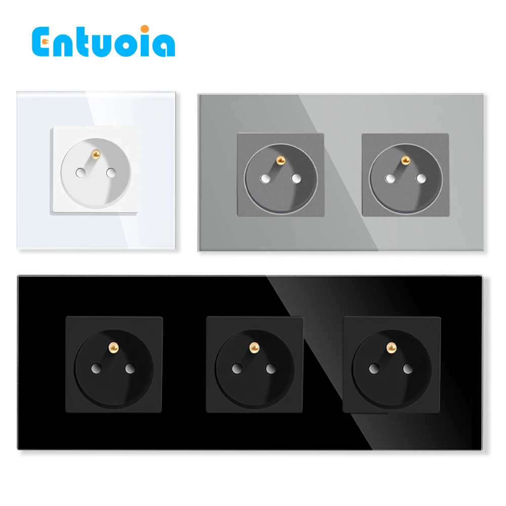 ENTUOIA French Polish Single Power Socket Crystal Panel Double Wall Outlets Triple Sockets Tempered Glass Quadruple Wall Sockets