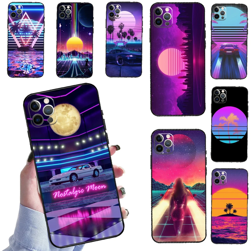 Vaporwave 80's Retro Neon Synthwave Phone Case For iPhone 14 13 12 11 Pro Max Mini XS X XR 6 7 8 Plus SE 2020 Soft Cover Case