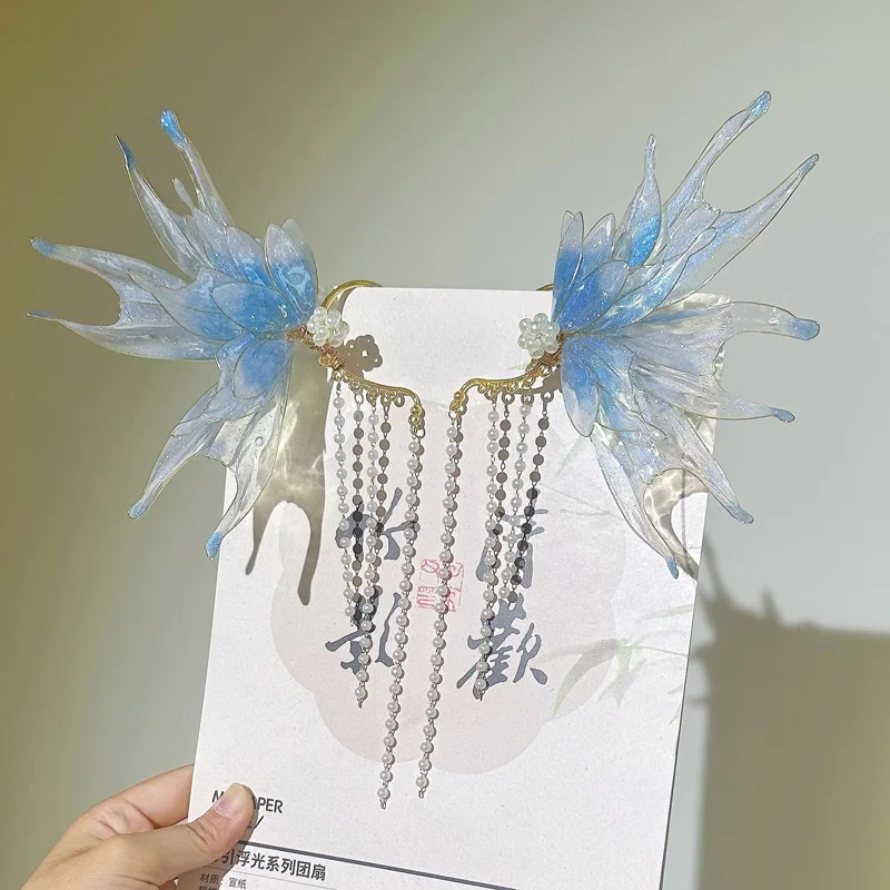 

Mermaid Princess Ear Hanging Side Fringed Hair Accessories Flower Liquid Multi-layer Gradual Change Mermaid Earrings Ancient
