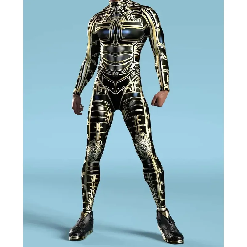 Uomo donna cyberpunk muscle tuta 3D disegno colorato cosplay body steampunk costume Halloween party show Zentai suit