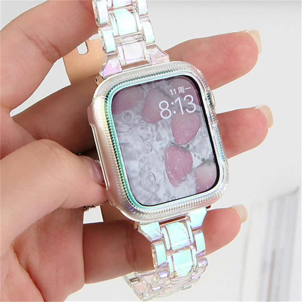 INS Laser Radiant Clear Hard Case For Apple Watch 49 45mm 41 40 44 42 38 Korea Designer PC Bumper Protector For Series 9 8 7 6 5