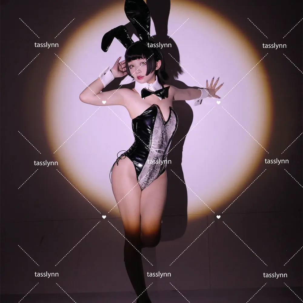 

Kawaii Transparent Bunny Cosplay Evelynn Bunny Girl Costumes Lovely Black Sexy Jumpsuit Women Halloween Costume Rabbit Ears