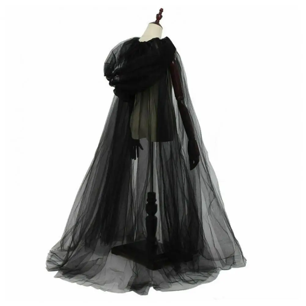 Scialle da sposa nero Mantello cosplay strega Mantello doppio mantello di Halloween Gioco Costume da festa Puntelli Vacanza Vestire