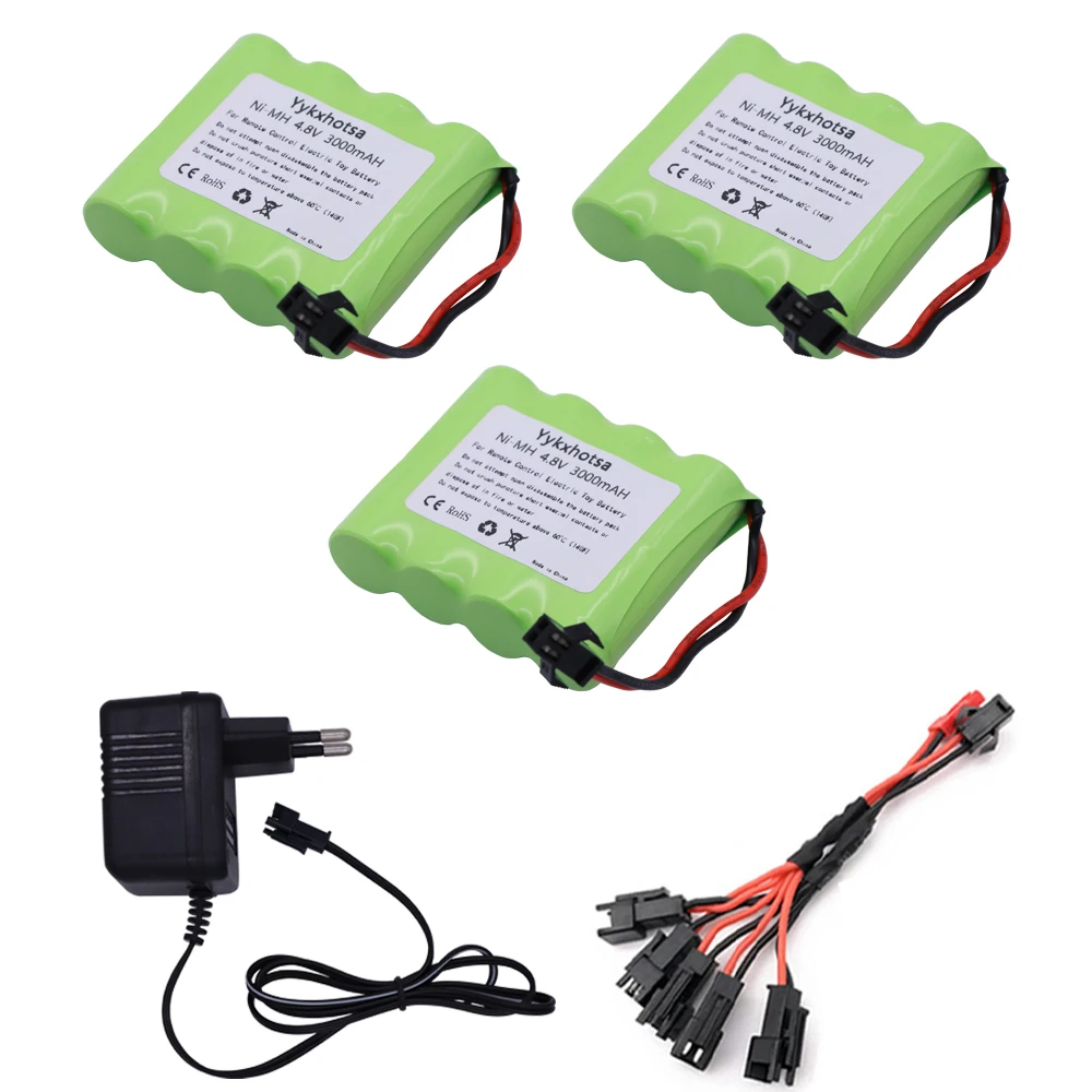 4.8v 3000mah NiMH Battery with Charger cable For Rc toys Cars Tanks Robots Boats Guns Ni-MH AA 4.8 V high capacity Battery Pack