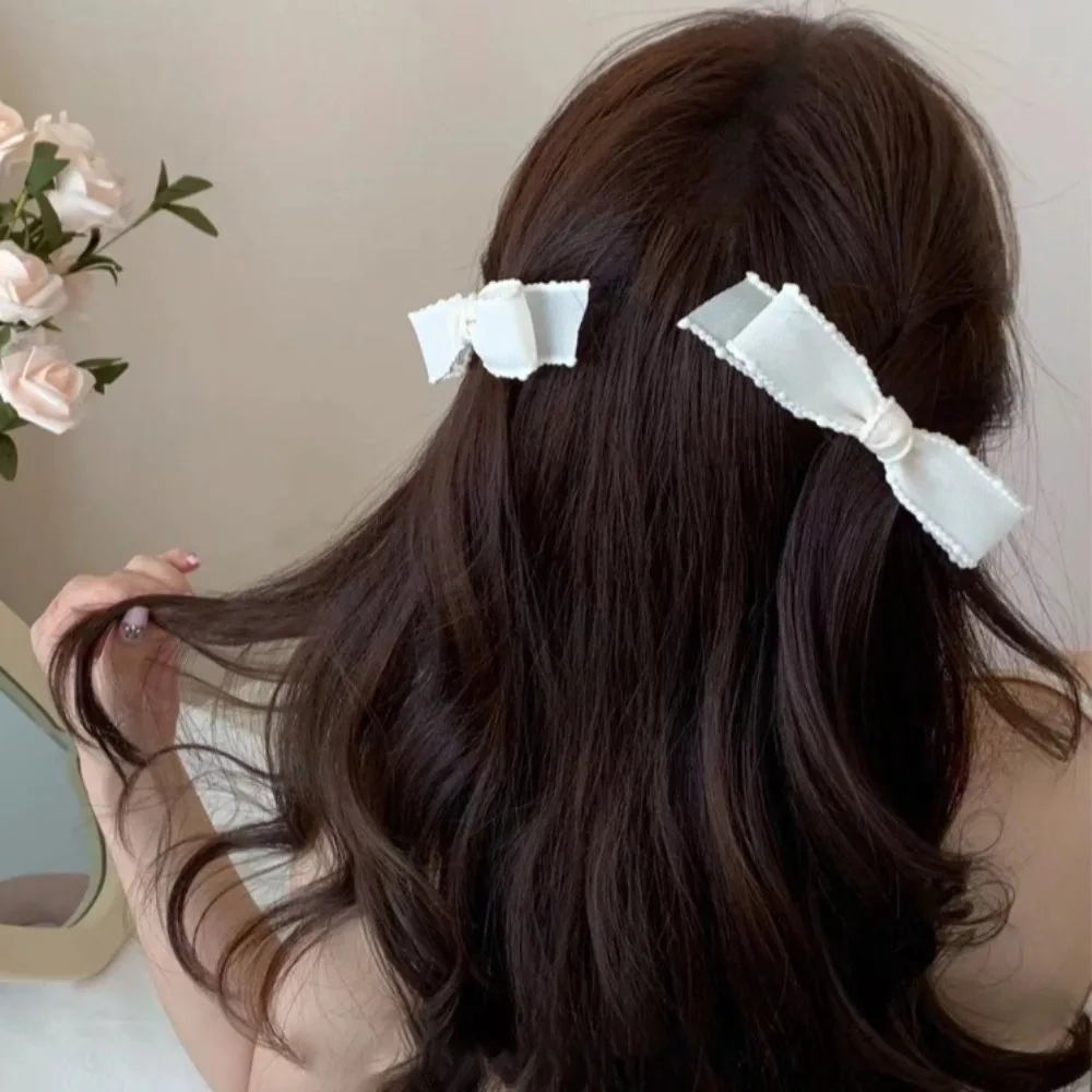 

2PCS Fashion Fabric Solid Bow Hairpin for Women Sweet Cute Bangs Hair Clips Black White Bow Duckbill Clip Girls Hair Accessories