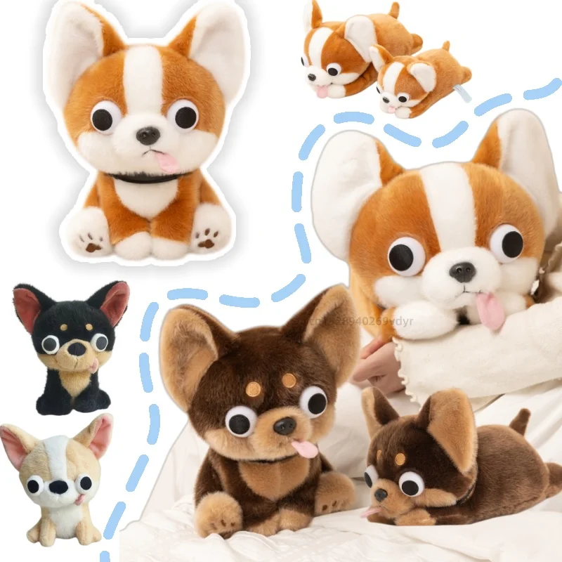 Cartoon Chihuahua Plush DollBig Eyes Stick Out Tongue Multiple Postures Dog Animal Stuffed Toy Birthday Gift for Baby Friends