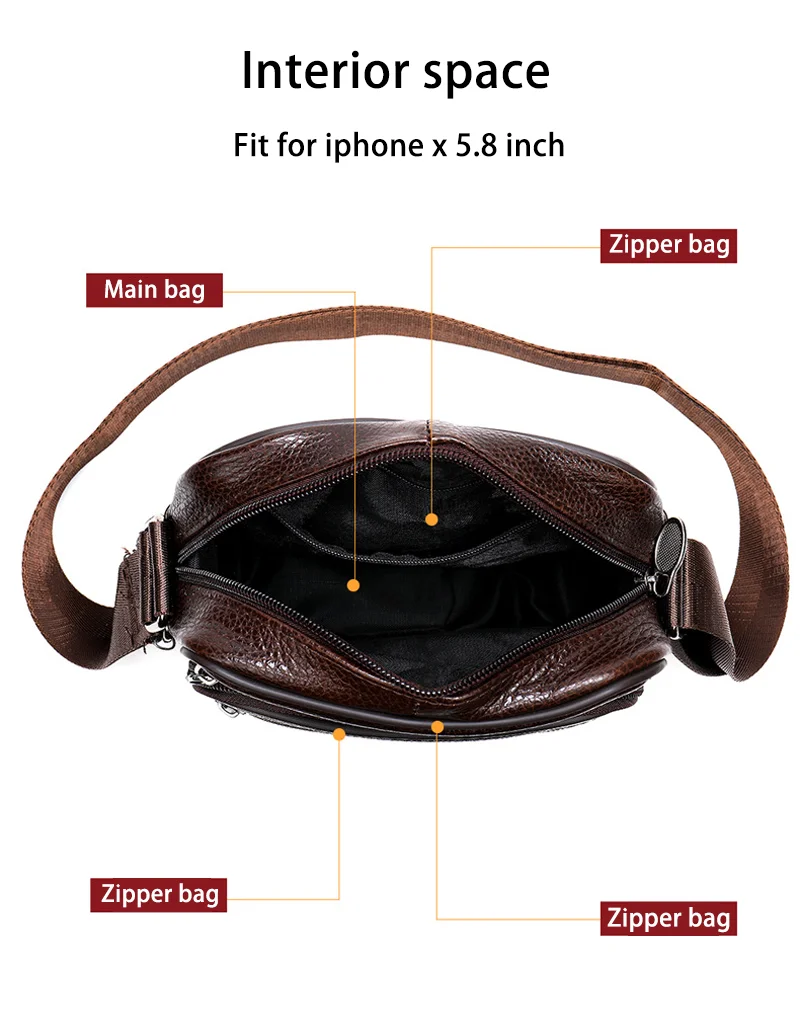 Bolso de hombro de piel auténtica para hombre, bandolera informal con correas ajustables, regalo, gran oferta, 2024