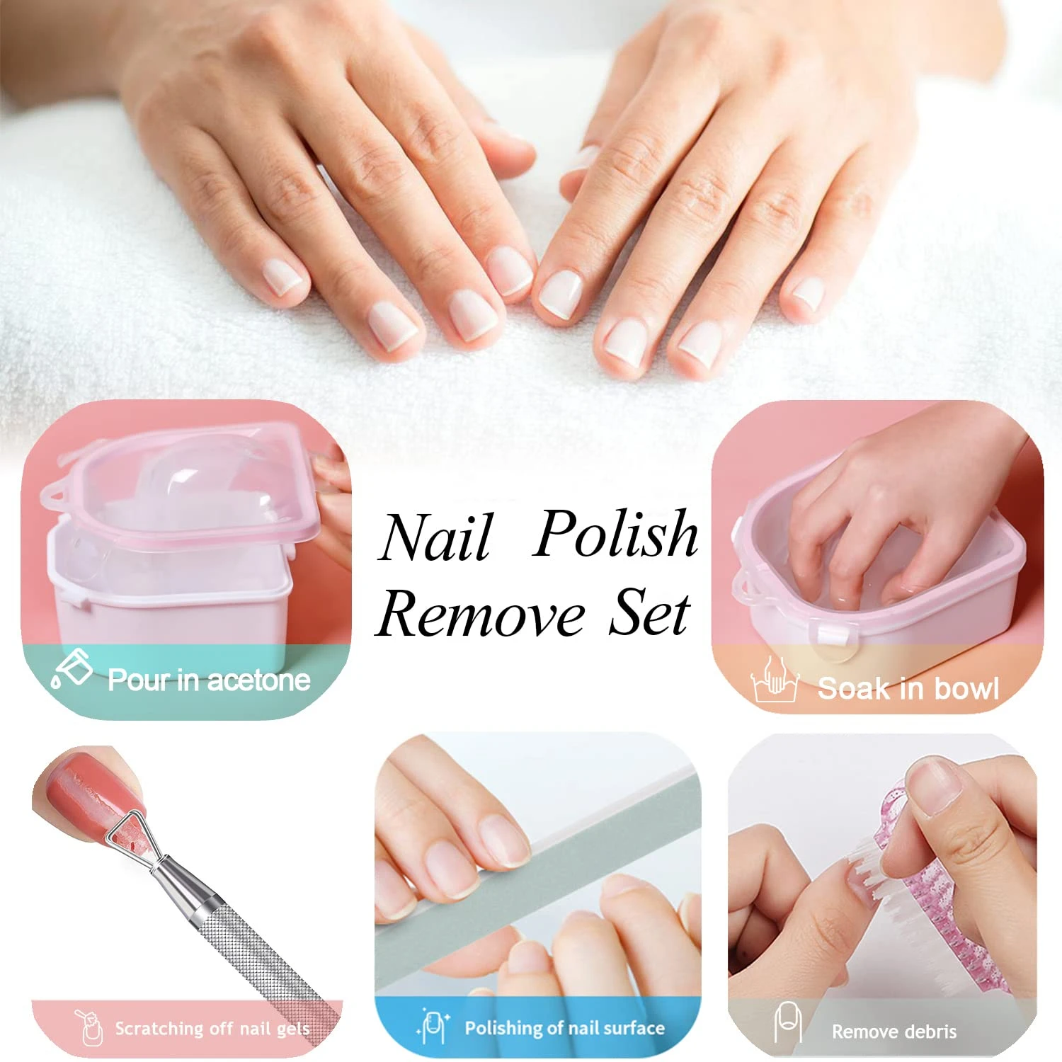 Profesjonalny zestaw do zdejmowania lakieru do paznokci - Deluxe Zestaw do namaczania akrylowego proszku - Niezbędne do manicure z popychaczem do skórek, paznokci