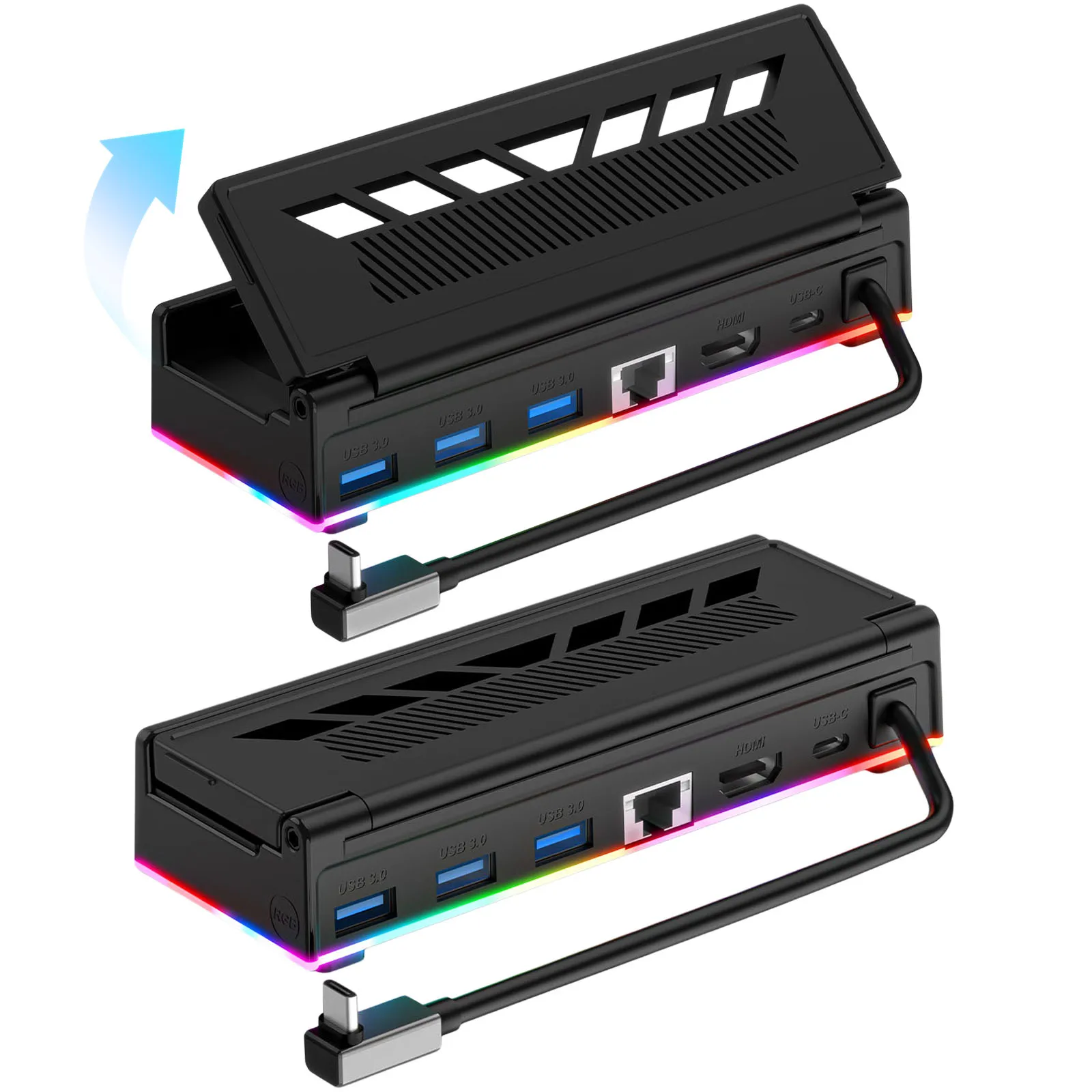 RGB Charging Stand Hub Holder for Steam Deck Docking Station 4K@120Hz HD TV Output Support for ROG Ally Legion Go RGB Adapter