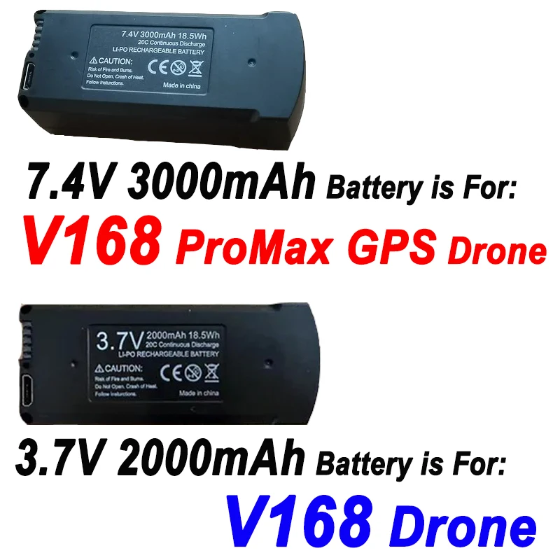 Original V168 GPS Drone Battery 7.4V 3000mAh RC Quadcopter 3.7V 2000mAh V168 Pro Max Spare Battery Dron Parts Accessories