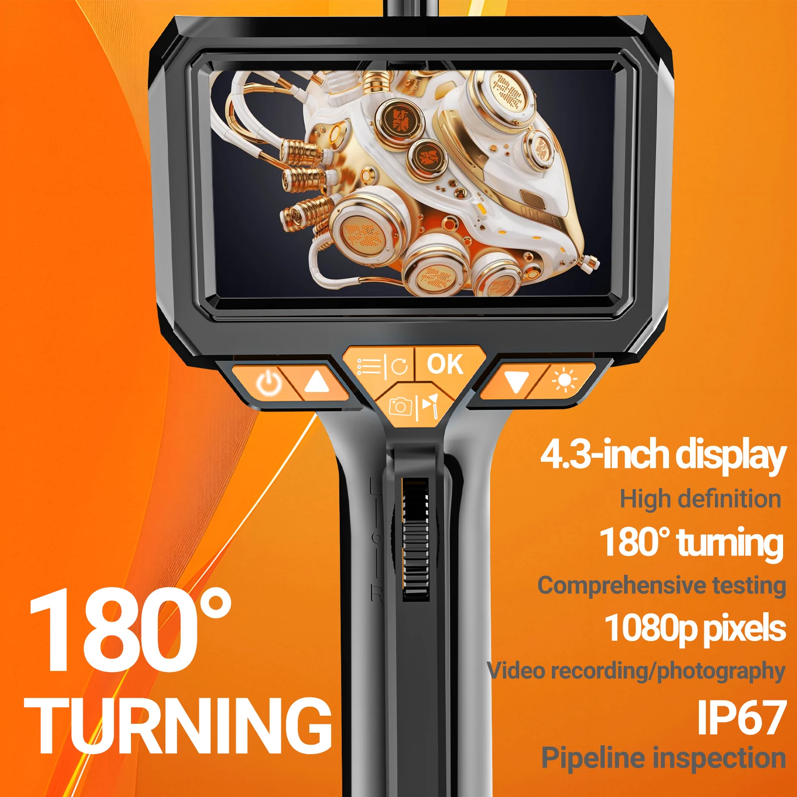 Two-Way 360° Articulating Borescope 8.5MM /6.5MM Waterproof Probe Camera for Automotive Repair With 4.3 inch Screen