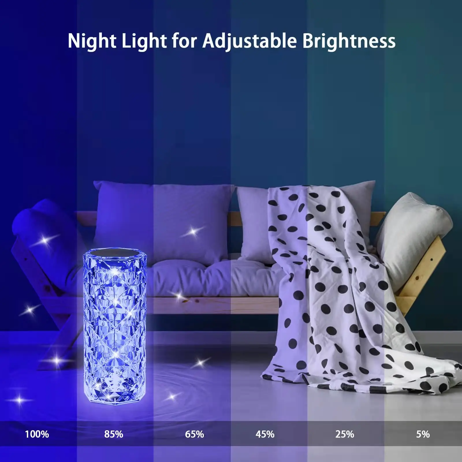 16 Colors RGB Crystal Table Lamp Remote & Touch Control Rose Ambient Lamp Night Light Dimmable Rechargeable Bedroom Decoration