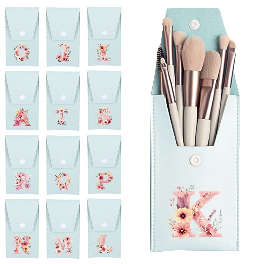 

8pcs Women Makeup Brush Set Outdoor Makeup Tools Travel Accessories pink rose Initial Name 26 Letter Pattern
