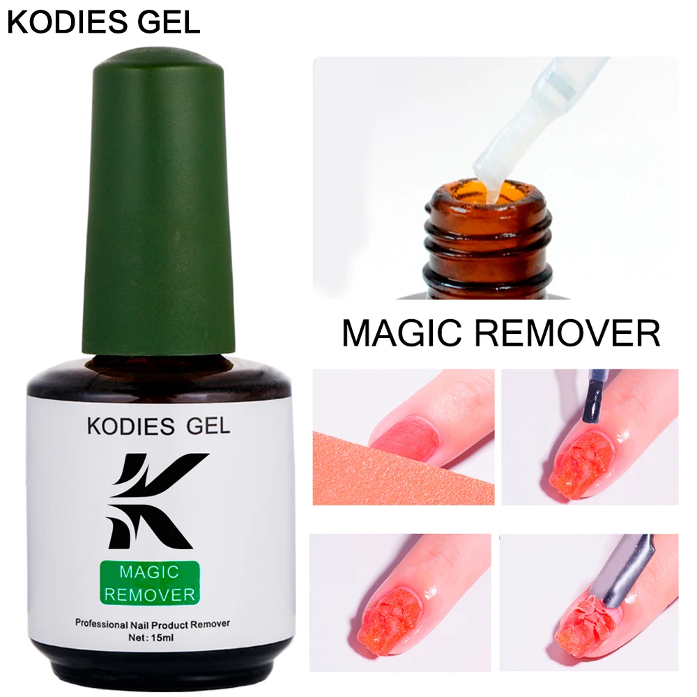 Kodies gel 15ml removedor mágico prego gel polonês removedor rápido explosão semi permanente verniz desengraxador limpo embeber fora ferramentas de manicure