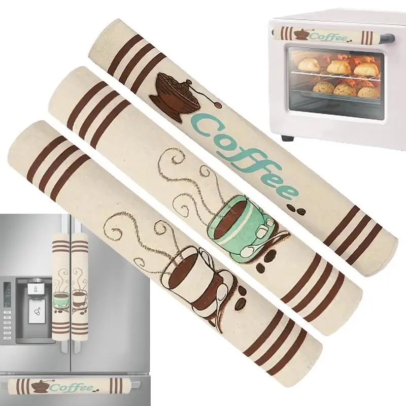 Refrigerator Door Handle Cover Kitchen Appliance 3Pcs Keep Kitchen Appliance Clean Decor Fridge Oven Handle Coffee Design