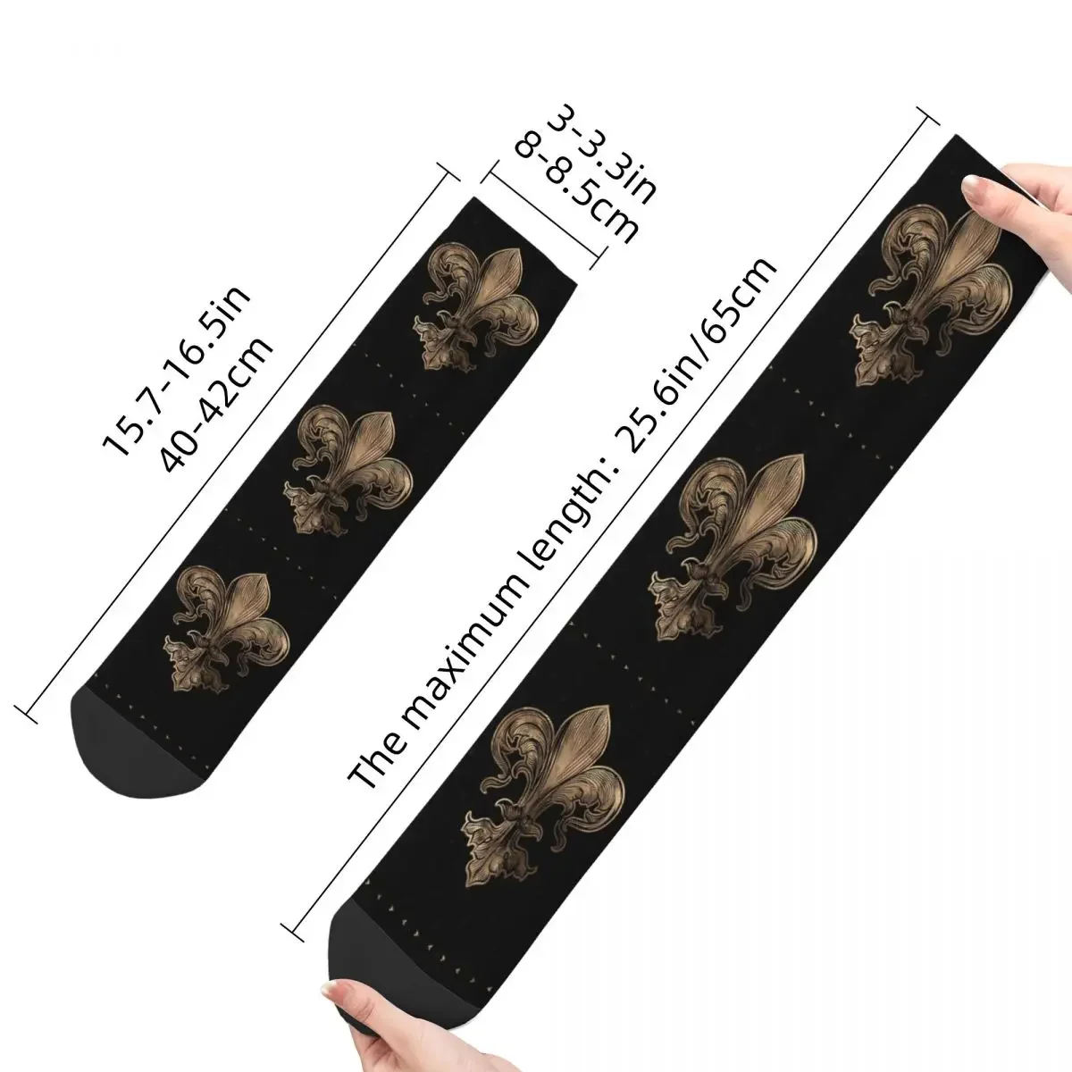 Vintage Black And Gold Men's Socks Fleur De Lis Hibiscus Flower Unisex Harajuku Pattern Printed Crazy Crew Sock Gift