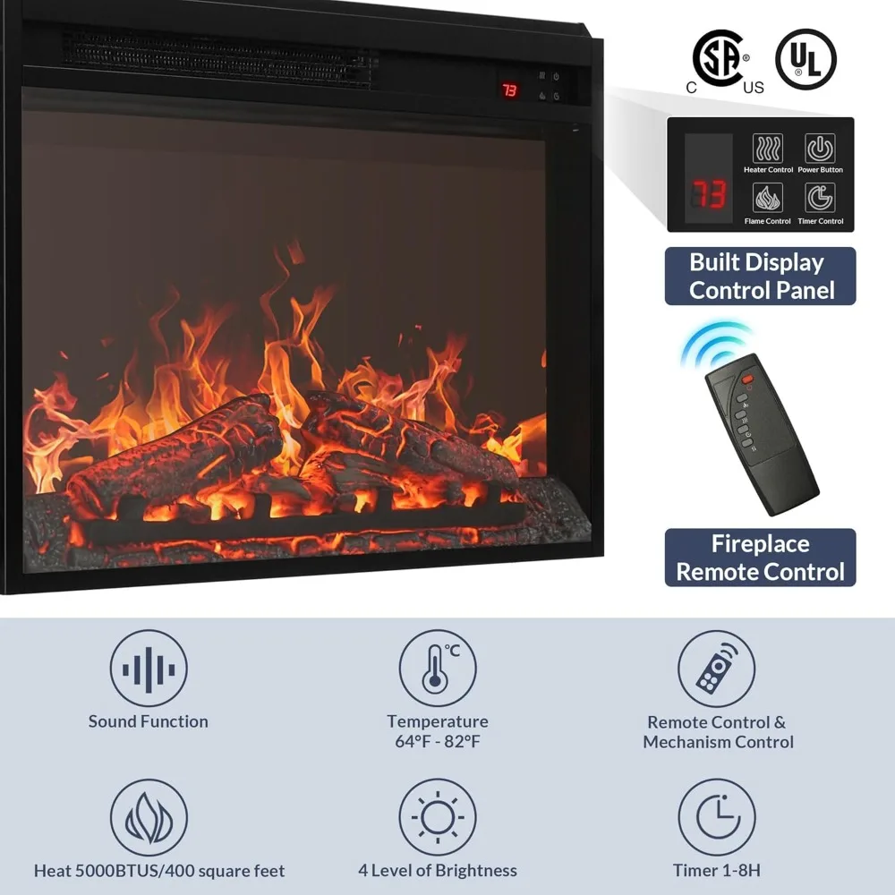 Szafka RTV z żłobieniami, kominkiem elektrycznym i systemem dźwiękowym, centrum rozrywki 68-calowe dla telewizorów do 75 cali, konsola multimedialna Ta