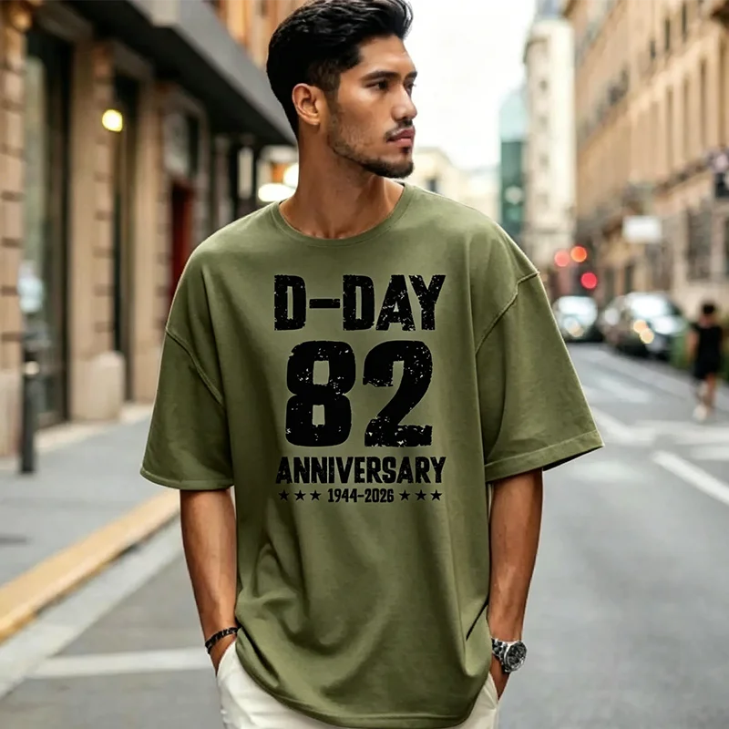 D-Day 82nd Anniversary 1944-2026 Vintage Normandy WWII T-Shirt Men Casual Military History Commemorative Graphic Tee Gift view 2