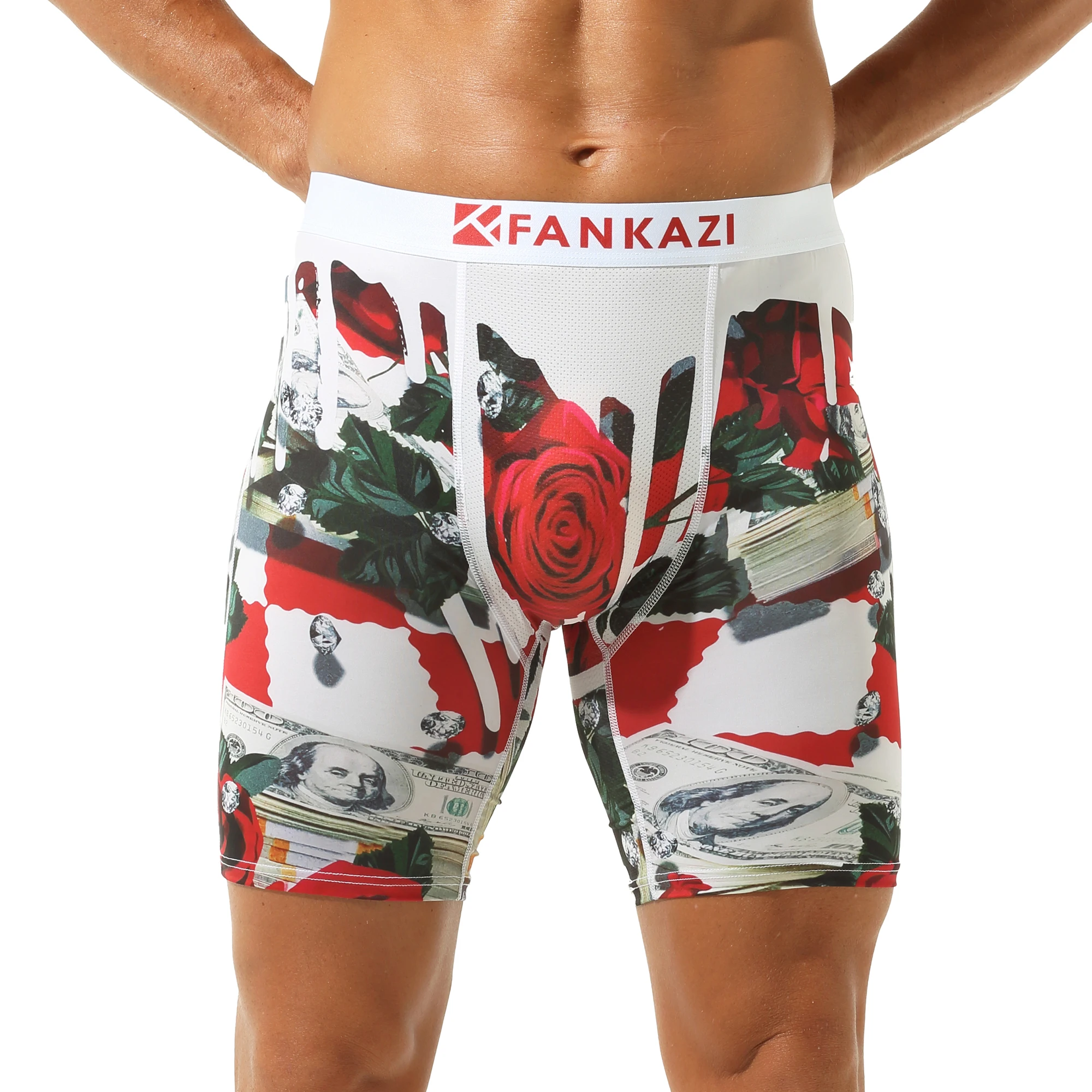 

Sexy Men Bulge Pouch Breathable Comfy Underwear Strerchy Printing Tight Boxers Fashion Swim Trunks Low Waist Flat Corner Shorts