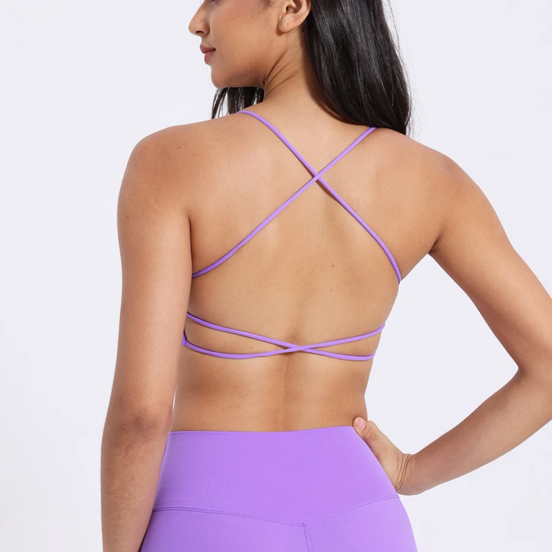 Reggiseno sportivo da donna con incrocio sulla schiena Top da palestra Abbigliamento da yoga da donna di qualità superiore Reggiseno da corsa per fitness da donna Reggiseno da yoga per allenamento in tessuto morbido