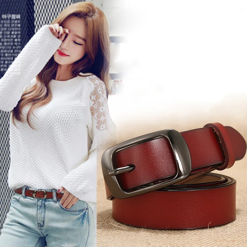 

2.8 CM Wide Retro Cowhide Women's Belt Alloy Pin Buckle Top Cowhide All-match Casual Jeans Belt High Quality Luxury Women Belt