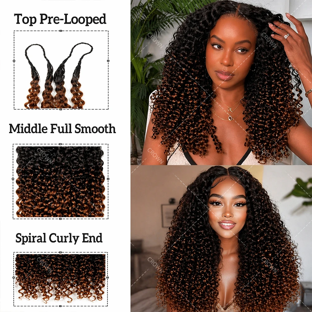 Highlight Burmese Curly Crochet Human Hair For Braids Pre Separated Miracle Knots 1B 30 Color Feather Crochet Hair Extensions