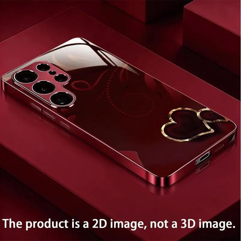 Phone case Golden Red Love Tempered Glass Red Fashion phone case for Samsung Galaxy S26/S25/S24/S23/S22 FE Ultra Plus Shockproof