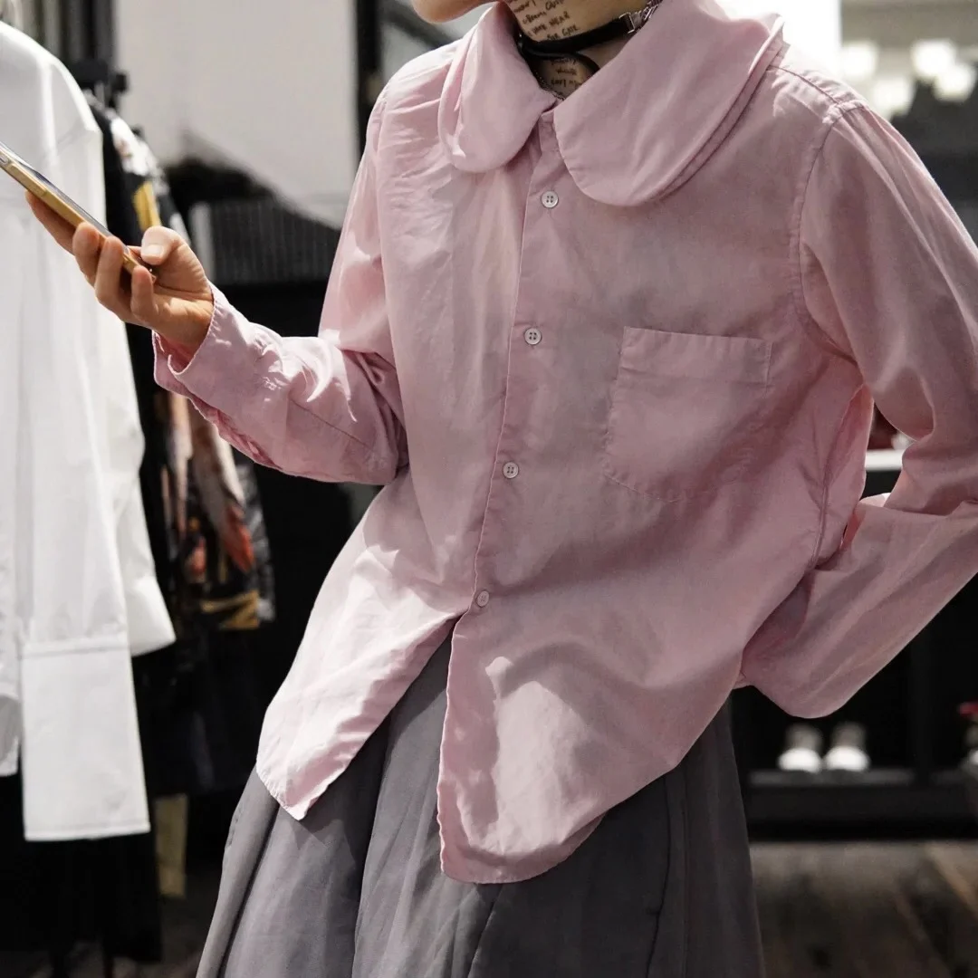 เสื้อผ้าผู้หญิงสไตล์ญี่ปุ่น แขนยาว คอตุ๊กตา ผ้าฝ้ายเนื้อนุ่ม สไตล์ลำลอง แฟชั่นฤดูใบไม้ผลิ-ฤดูร้อน รุ่นใหม่ล่าสุด ผ้าสองชั้น