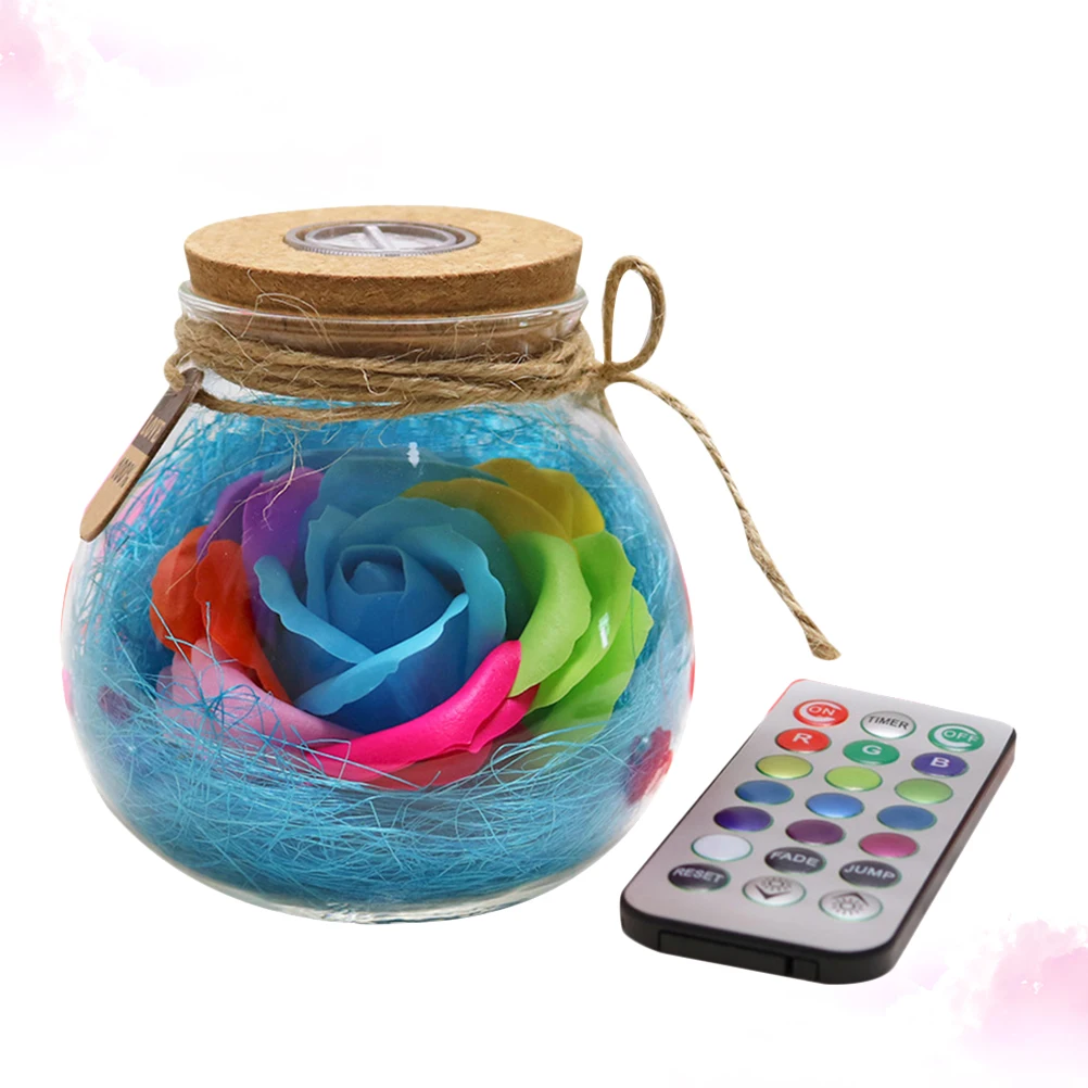 

Bottle Creative Soap Rose Glass Jar Glass Jar Bedroom Romantic LED Decor Small Energy Saving