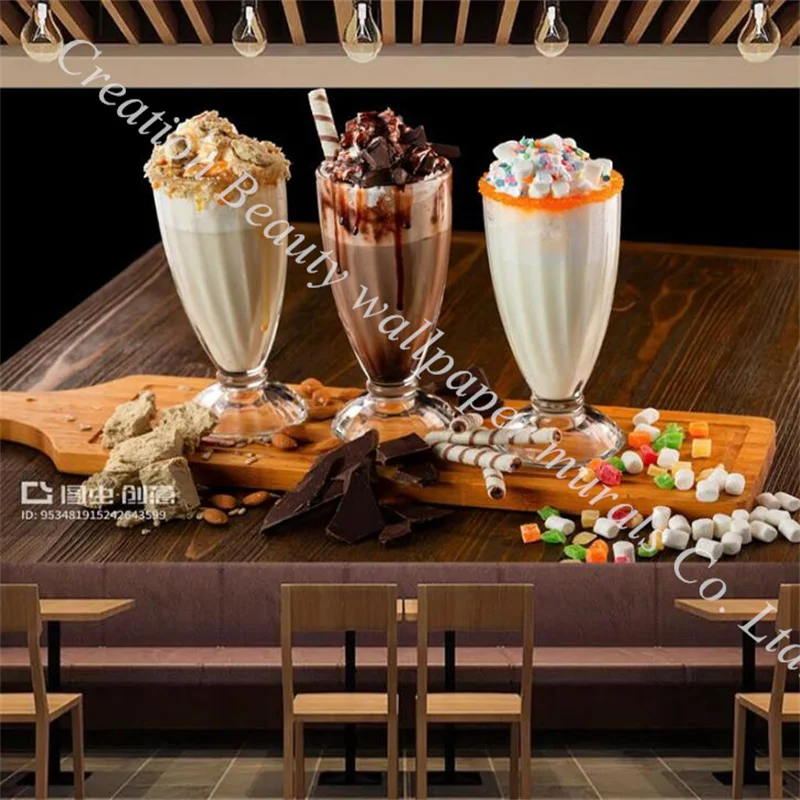 

Strawberry Sweet Shake 3d Mural Wallpapers for Ice Cream Milk Tea Shop Cold Drinking Bar Backdrop Wall Self Adhesive Wall Paper