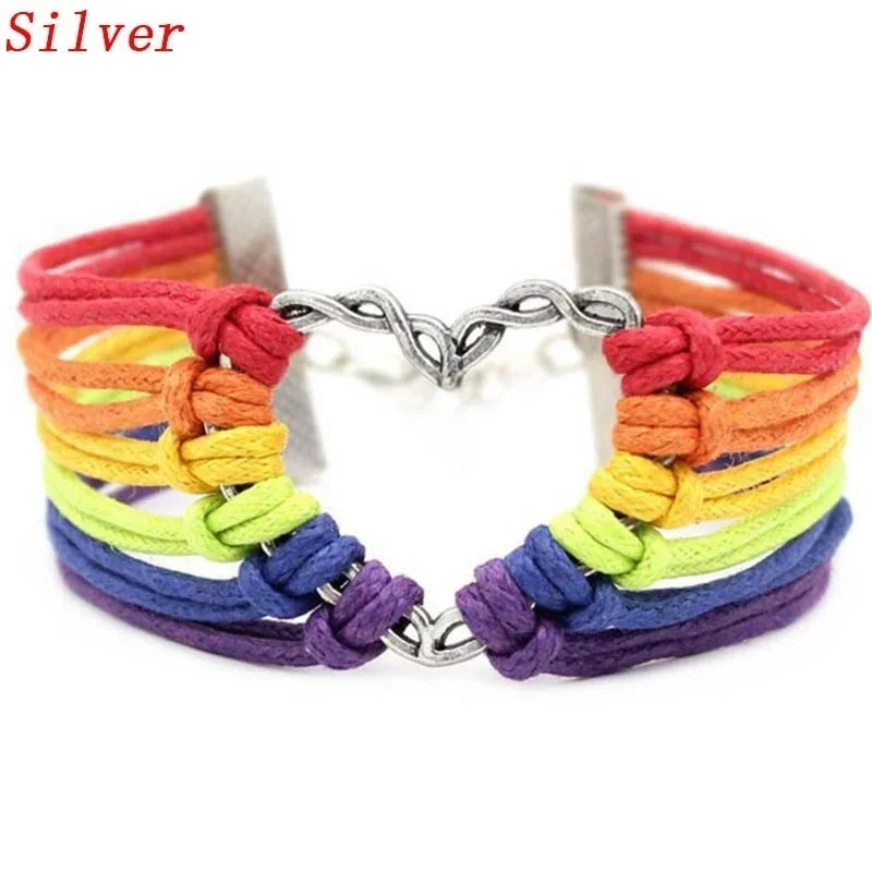 Delysia King Unisex Handmade Love Metal Braided Bracelets Trendy Rainbow Weave Bracelet Charms Designer