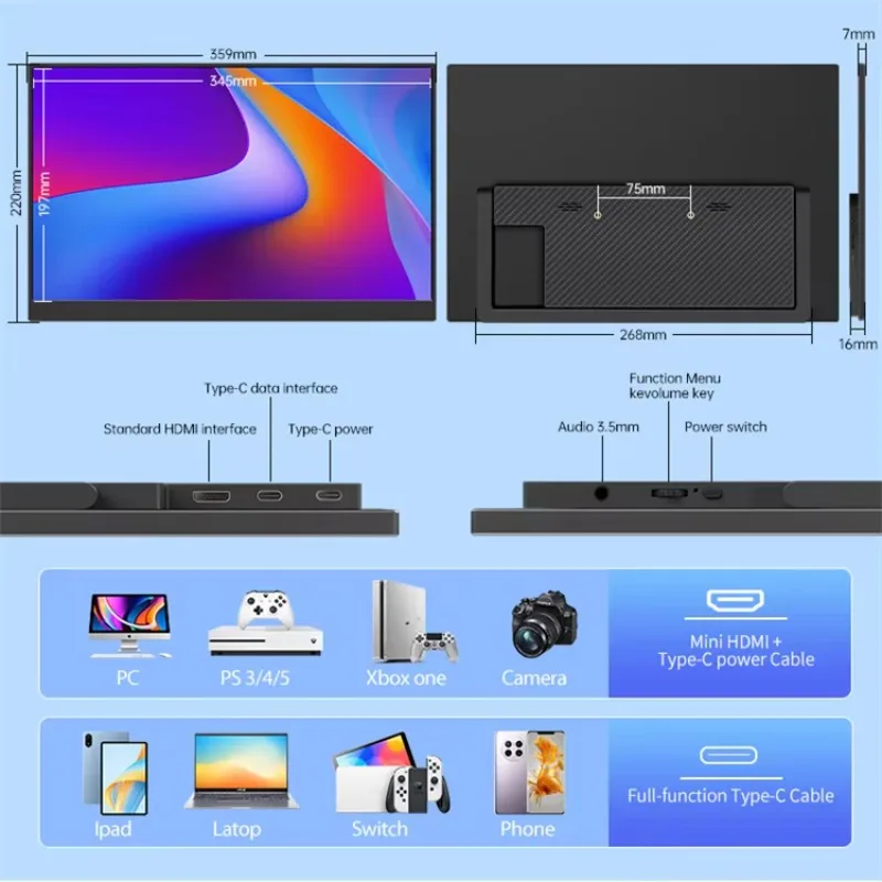 

2026 15.6 Inch 1080p Touchscreen Portable Display Type C Hd-mi Portable Touch Screen Portable Monitor For Laptop